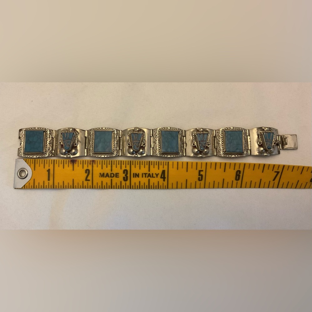 Stunning Hecho En Taxco Vintage Turquoise Bracelet - Picture 7 of 12